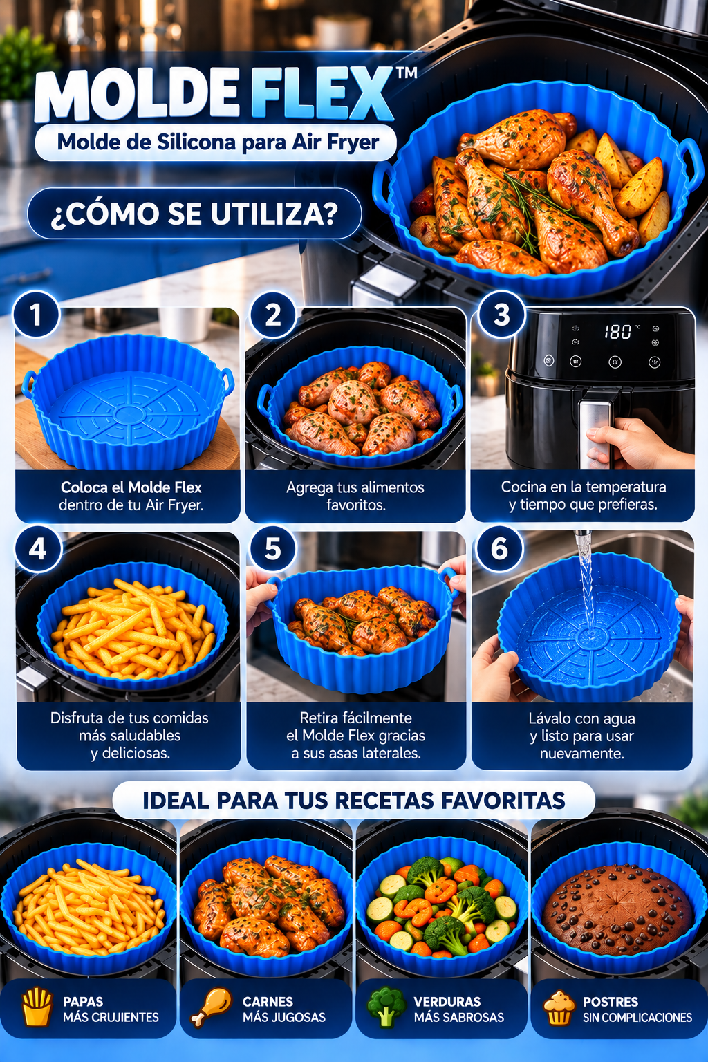 Molde Flex™ | Molde de Silicona para Air Fryer
