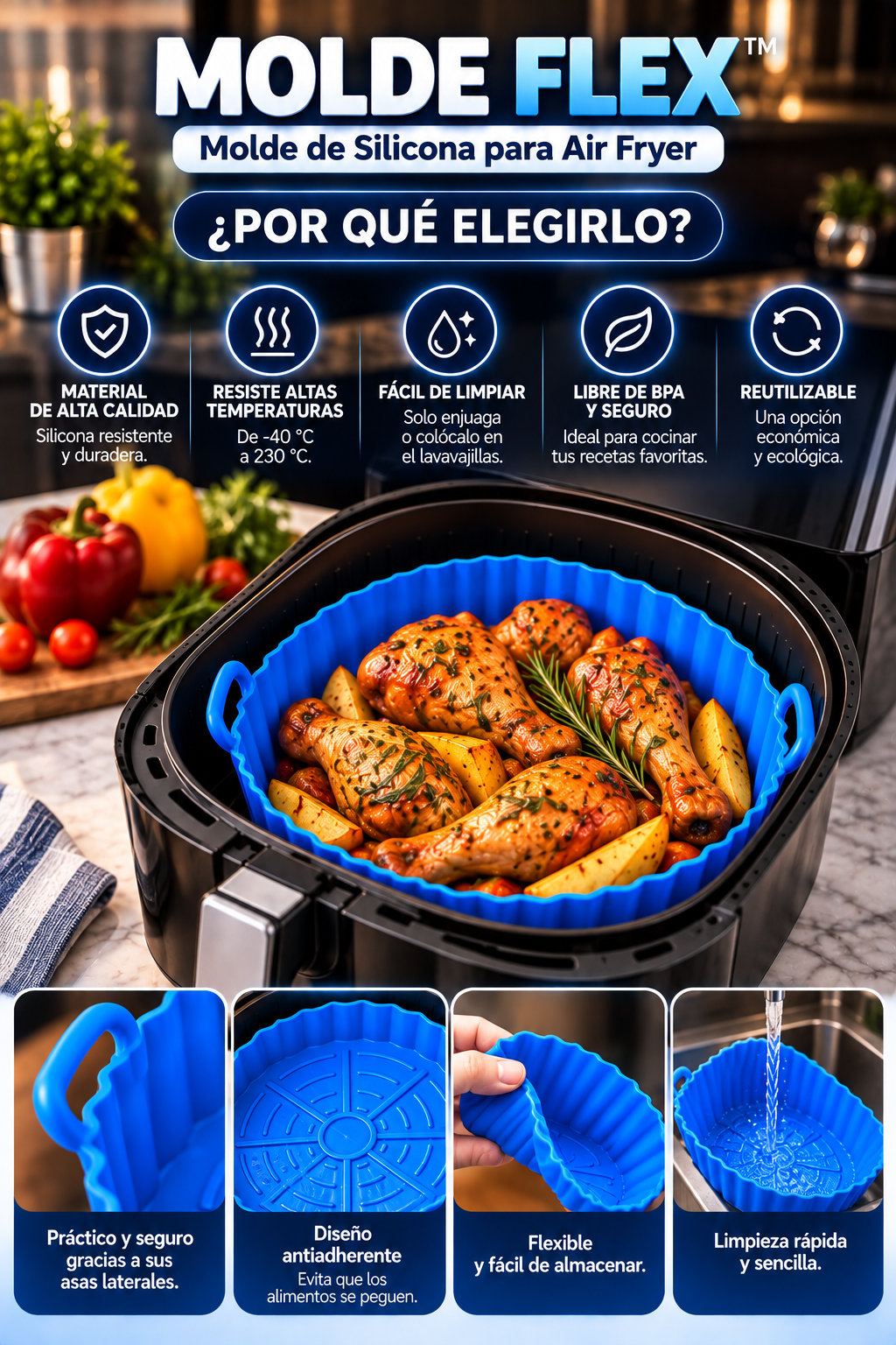 Molde Flex™ | Molde de Silicona para Air Fryer